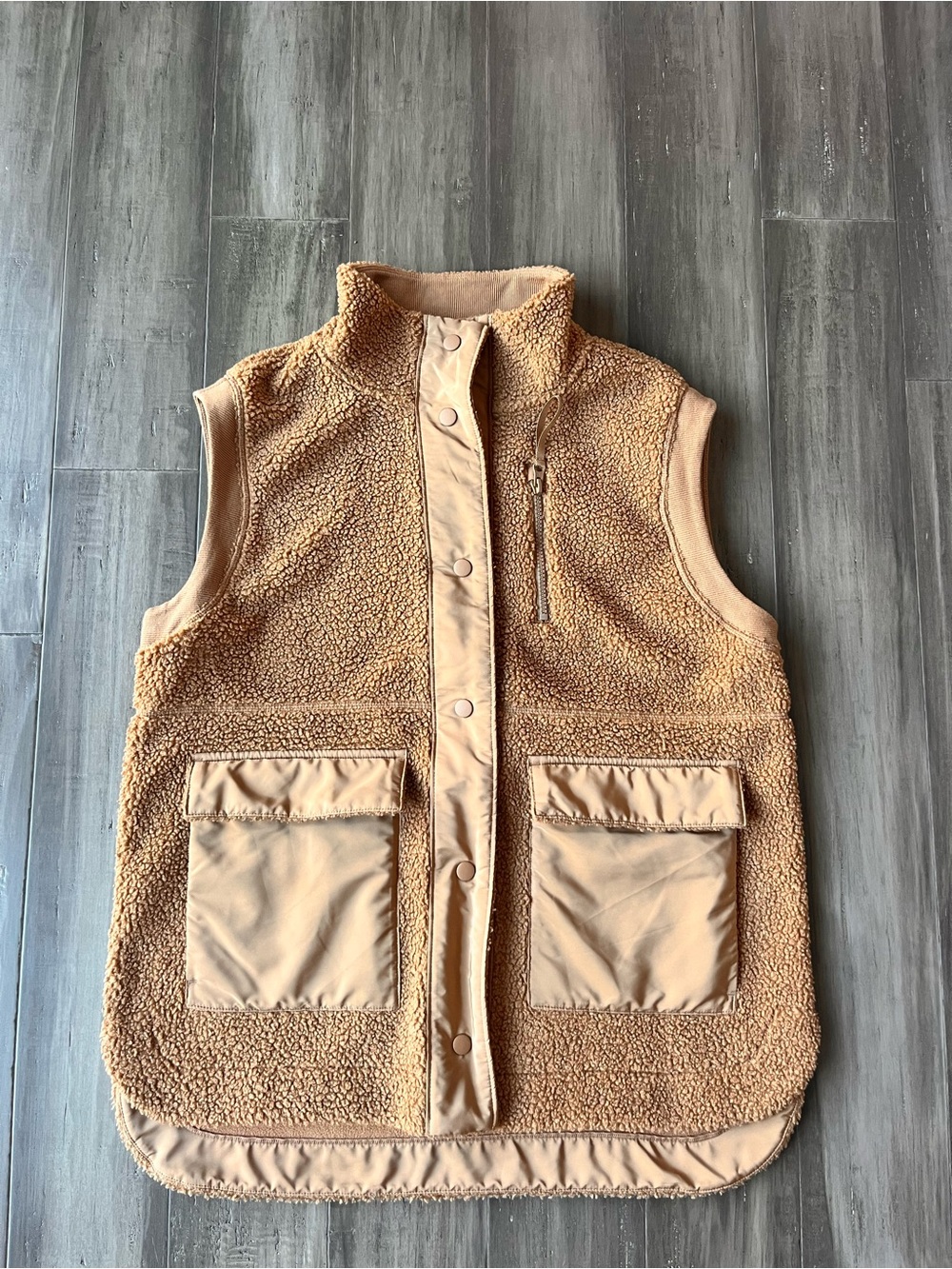 Women's Tan Sherpa Vest with Front Pockets